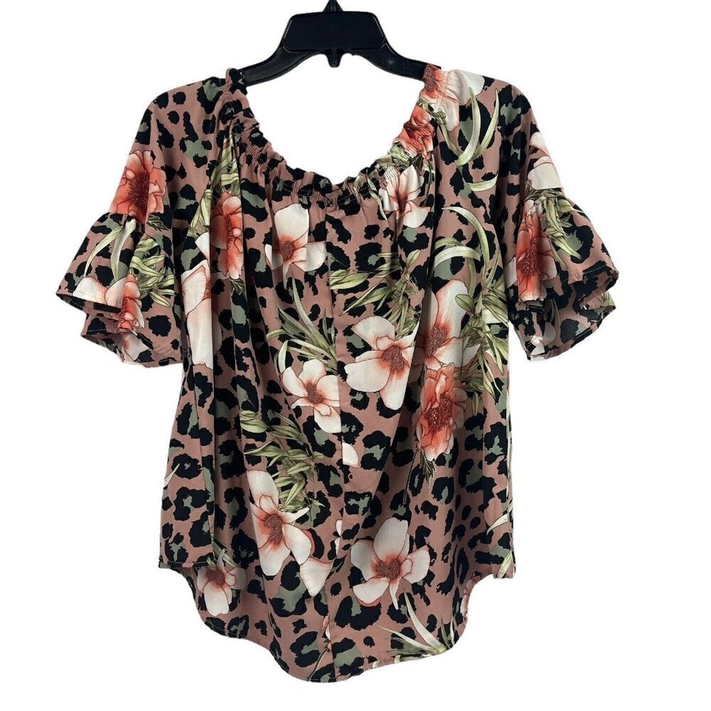 143 Story by Line Up Womens Top Off Shoulder Floral Animal Print Blouse Medium - Picture 4 of 10